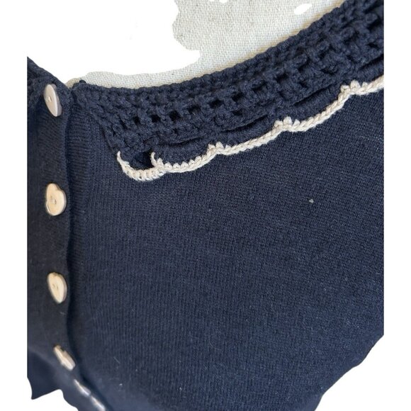 Ladies Cardigan Embroidered Collar Long Sleeve Cherries Navy Size Medium Topshop - Picture 8 of 12